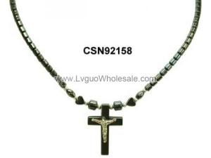 Hematite Cross Pendant Beads Stone Chain Choker Fashion Women Necklace